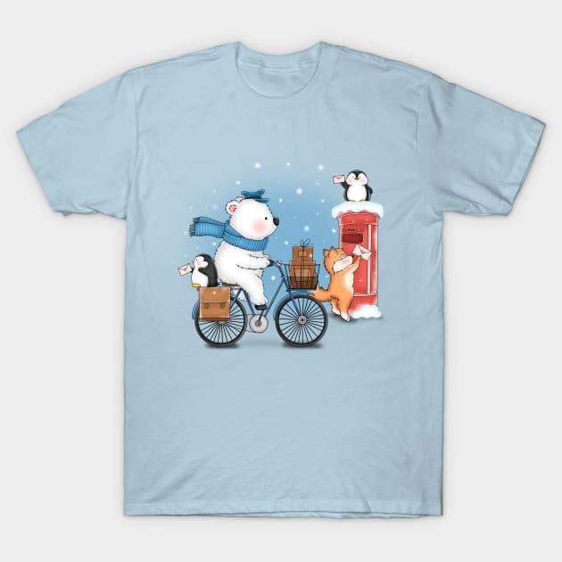 Cute Polar Bear Sends Letters T-Shirt by Athikan